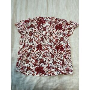 Rose + Olive Top Womens Floral Pleated PopOver Size 3X Artsy Boho Cottagecore